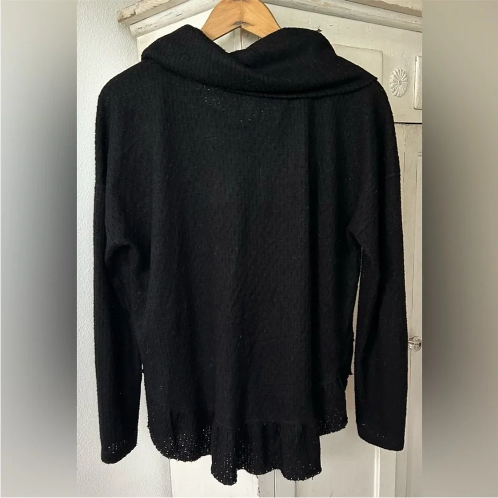 Anthropologie Maeve | Women’s Black Cowl Neck Long Sleeve Ruffle Hem Sweater, S
